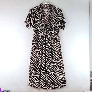 ENFOCUS V-Neck Brown & Cream Tiger Print Stretch Pullover Dress Size 14W